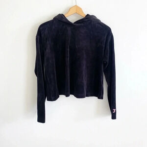 Juicy Couture Y2K vibe black label long sleeve velvet crop oversized hoodie sz M